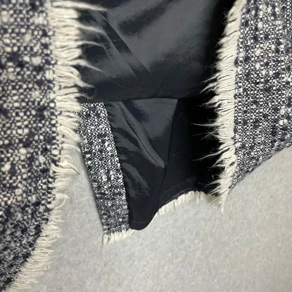 L.K. Bennett London Navy Blue/White Tweed Fringe Lined Midi Skirt - Picture 3 of 7